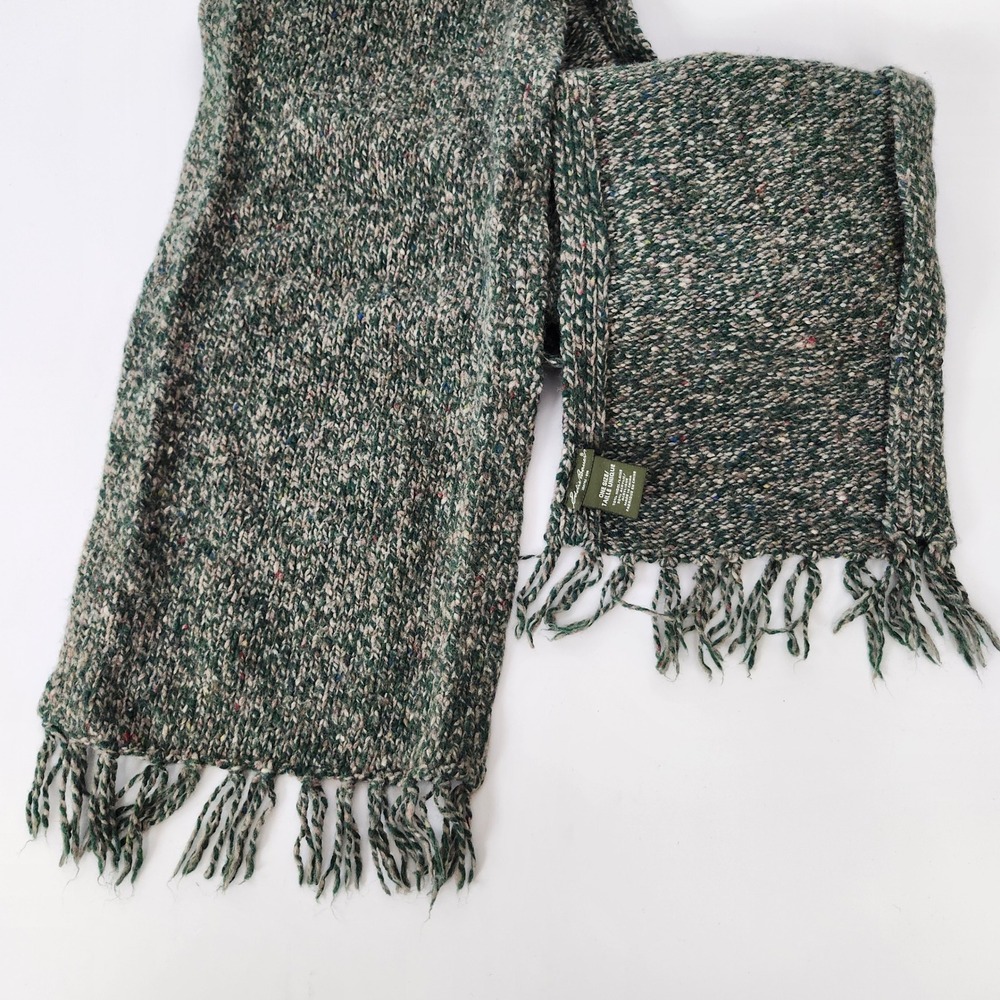 Eddie Bauer Wool Blend Scarf Donegal Tweed Marled Fleck Green Chunky Fringe 72"